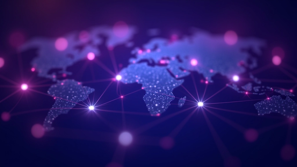 Decentralizēta tīkla struktūra ar savienotiem mezgliem un tīmekļa ikonas